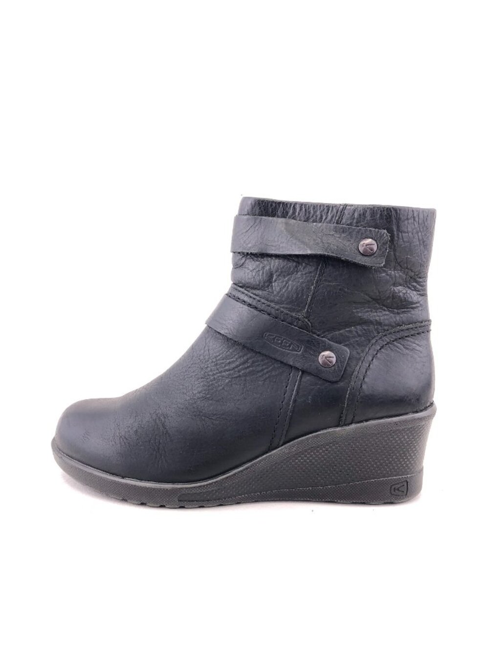 Keen Kate Mid Black Leather Wedge Ankle Boots